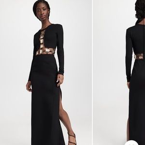 STAUD black dress with gold embellishments